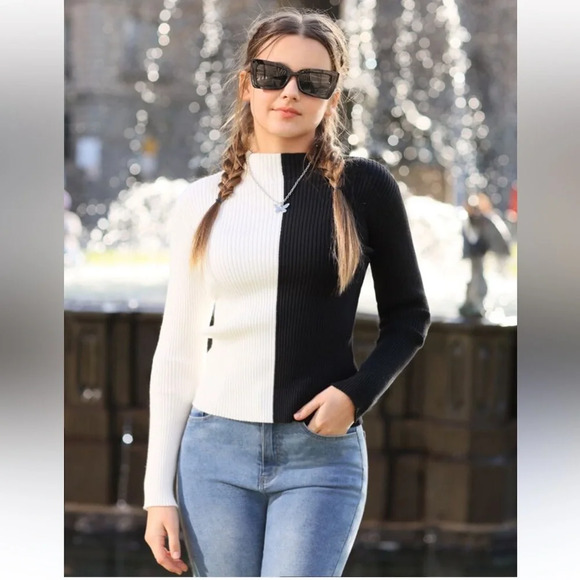 NWT Forever 21 girls ribbed black and white colorblock top 9-10 - Picture 1 of 7